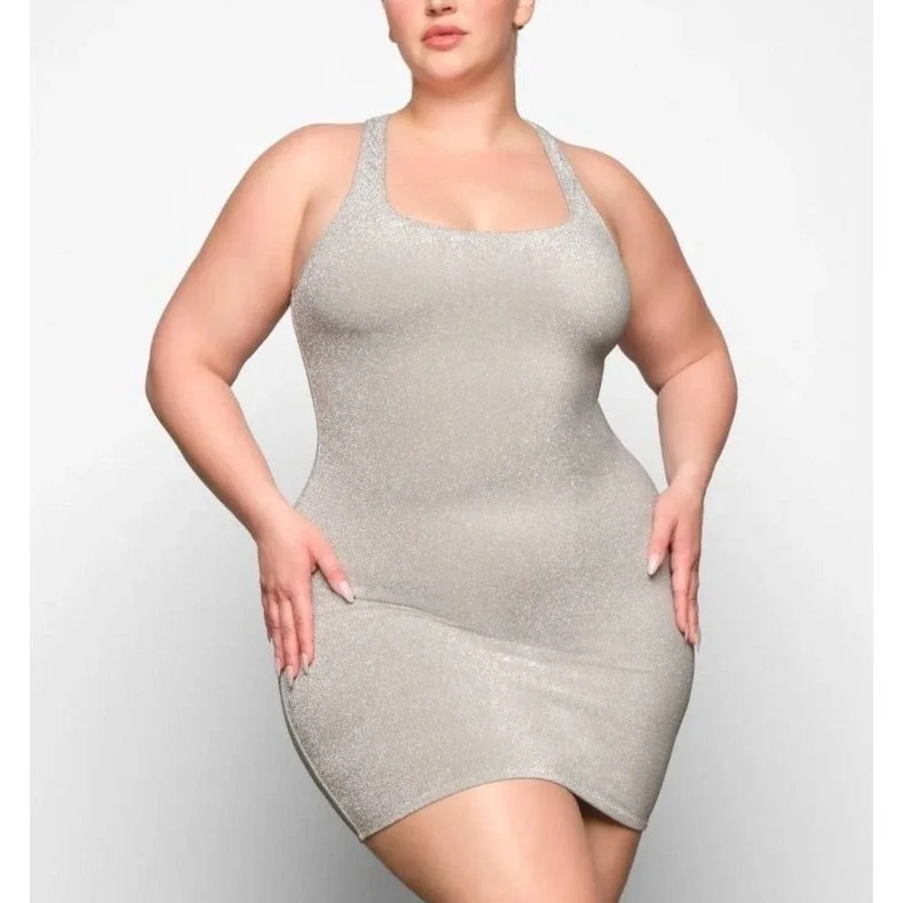 Skims  Glitter‎ Swim Metallic Dress SW-DRS-0111 Nickel 4X